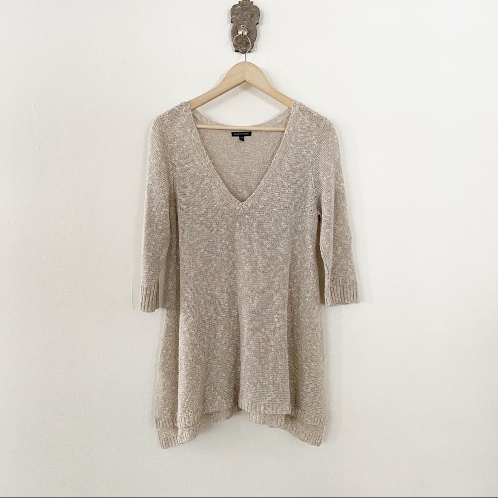 Eileen Fisher V-Neck Speckled Tunic Sweater
